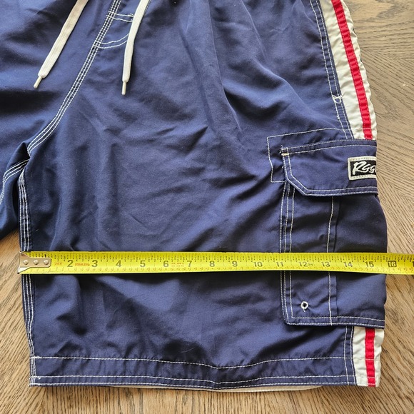 RS Surf Cargo Board Shorts Mens Large Blue 90s Style Swim Trunks Striped Side - Picture 6 of 12